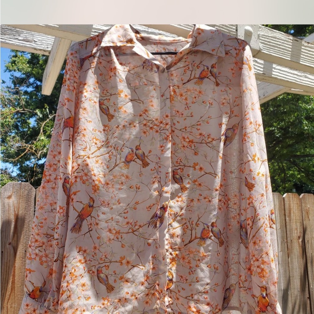Floral Bird Print Blouse